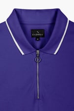 Tipped Collar Short Sleeves Zip Polo Shirt