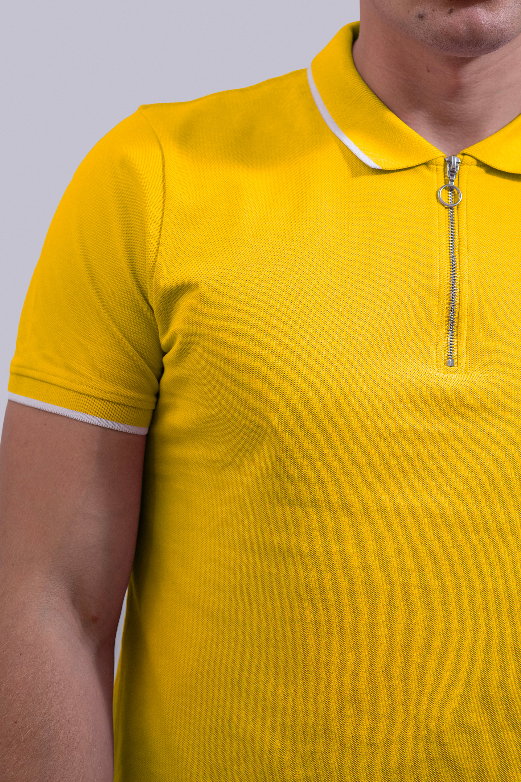 Tipped Collar Short Sleeves Zip Polo Shirt