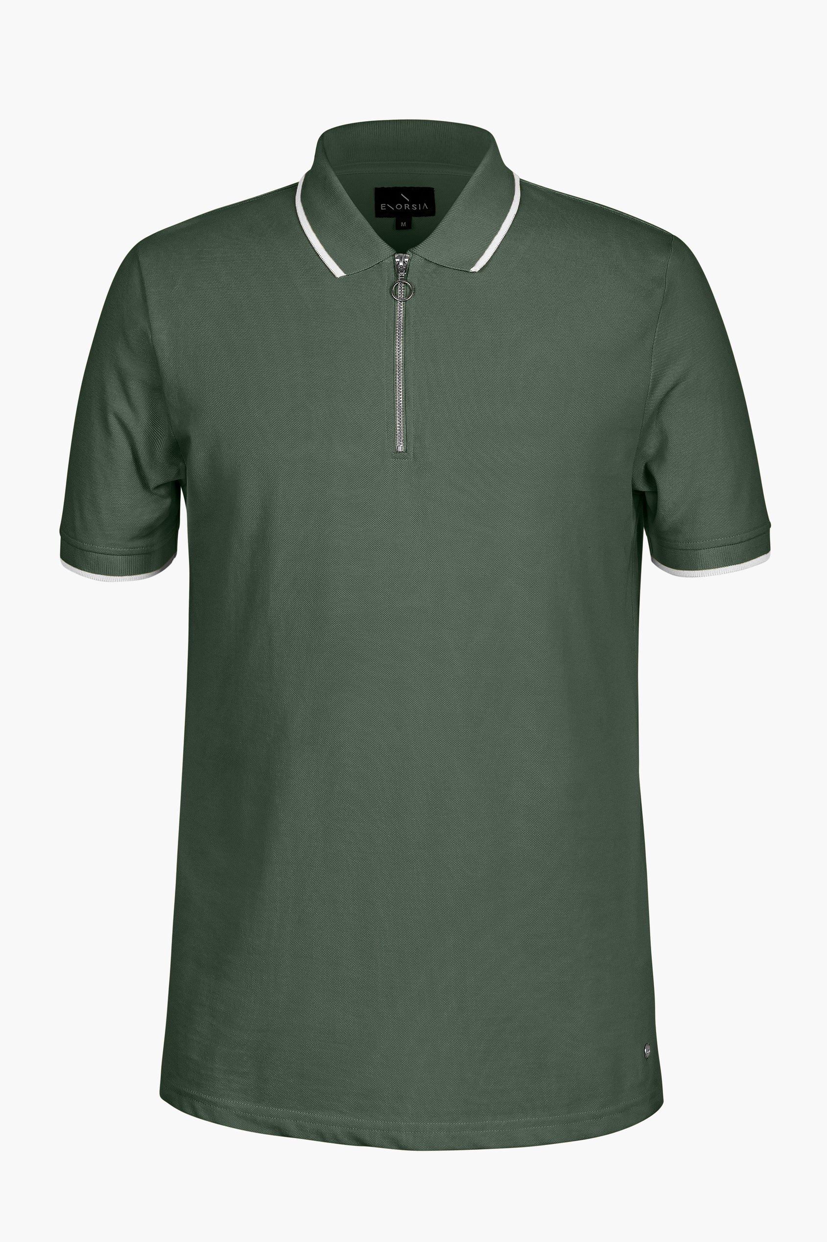 Tipped Collar Short Sleeves Zip Polo Shirt