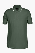 Tipped Collar Short Sleeves Zip Polo Shirt