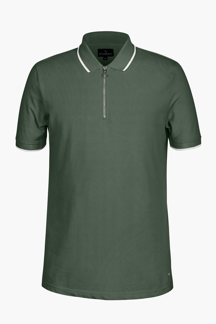 Tipped Collar Short Sleeves Zip Polo Shirt
