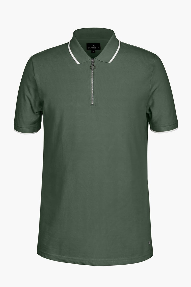 Tipped Collar Short Sleeves Zip Polo Shirt