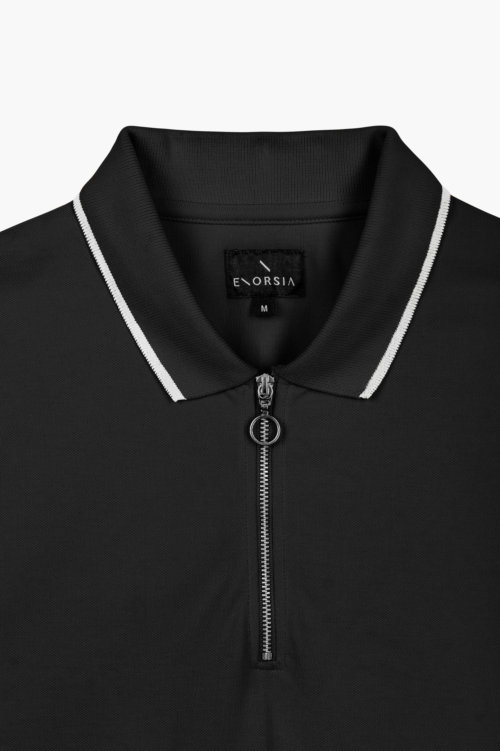Tipped Collar Short Sleeves Zip Polo Shirt