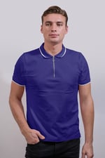 Tipped Collar Short Sleeves Zip Polo Shirt