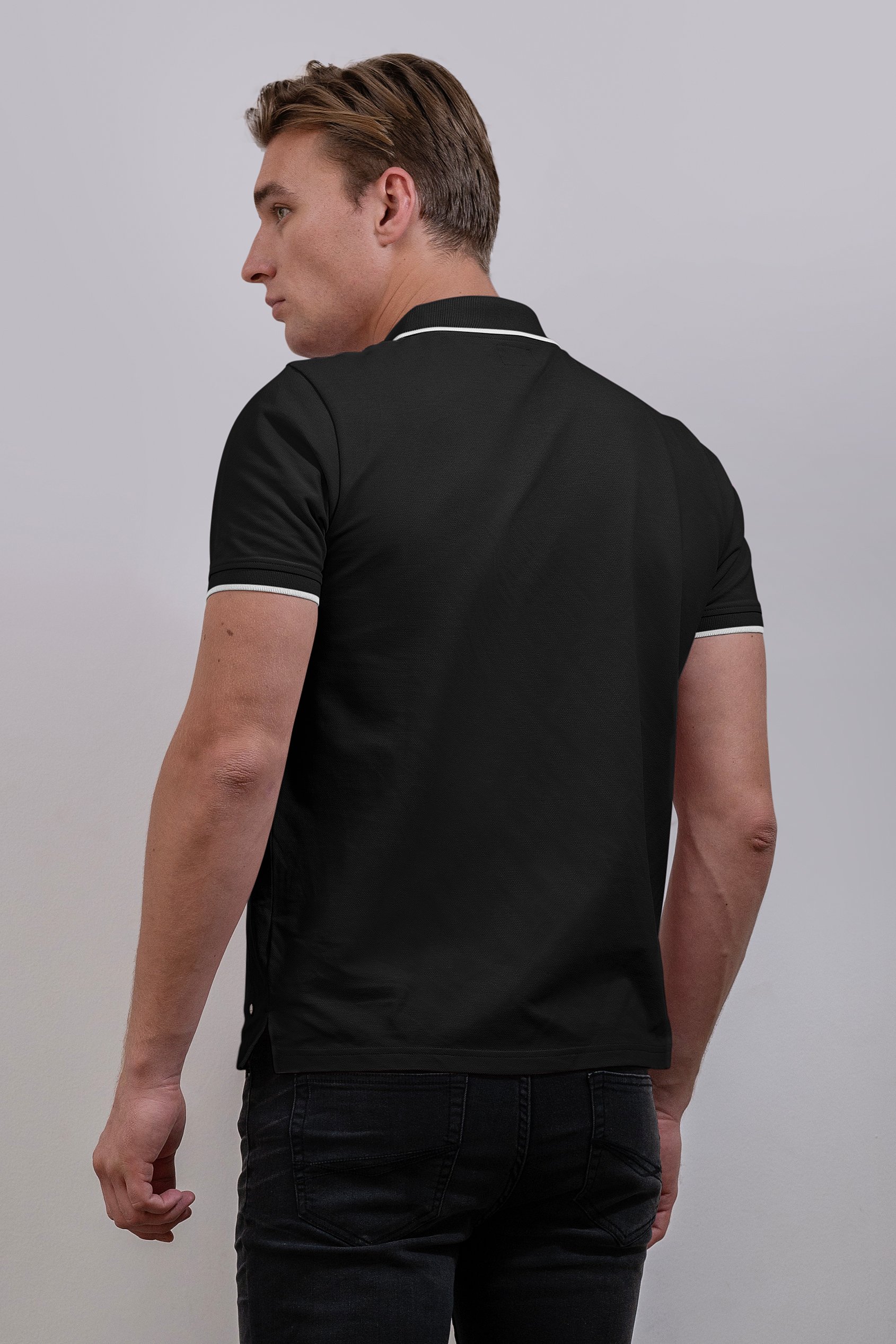 Tipped Collar Short Sleeves Zip Polo Shirt