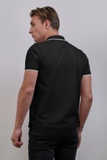 Tipped Collar Short Sleeves Zip Polo Shirt