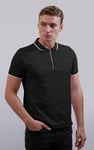 Tipped Collar Short Sleeves Zip Polo Shirt
