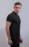 Tipped Collar Short Sleeves Zip Polo Shirt