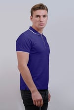 Tipped Collar Short Sleeves Zip Polo Shirt
