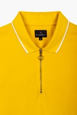 Tipped Collar Short Sleeves Zip Polo Shirt