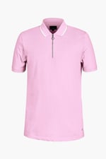 Tipped Collar Short Sleeves Zip Polo Shirt