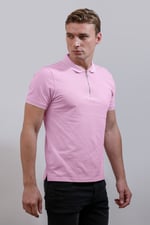 Tipped Collar Short Sleeves Zip Polo Shirt