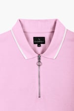 Tipped Collar Short Sleeves Zip Polo Shirt