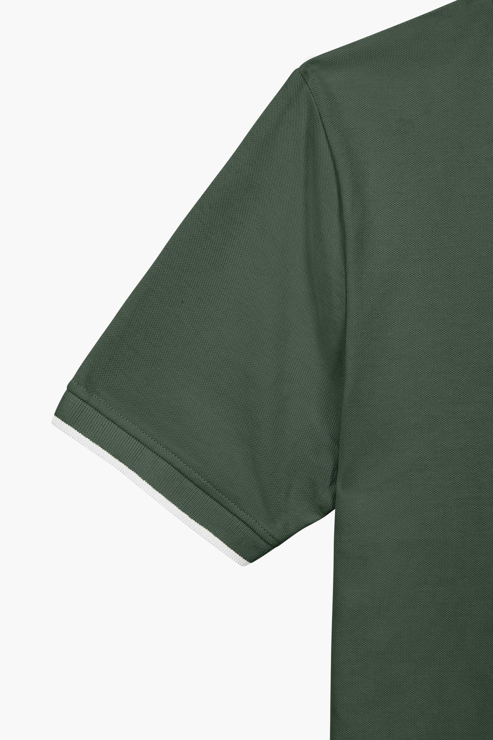 Tipped Collar Short Sleeves Zip Polo Shirt