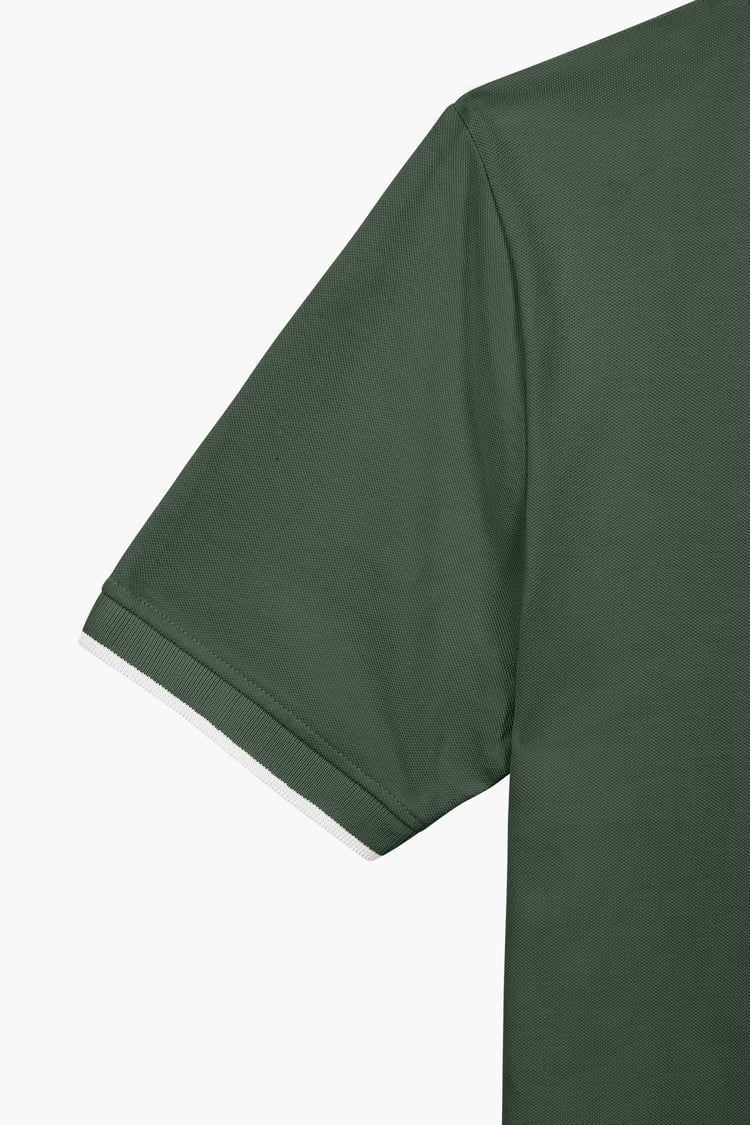 Tipped Collar Short Sleeves Zip Polo Shirt