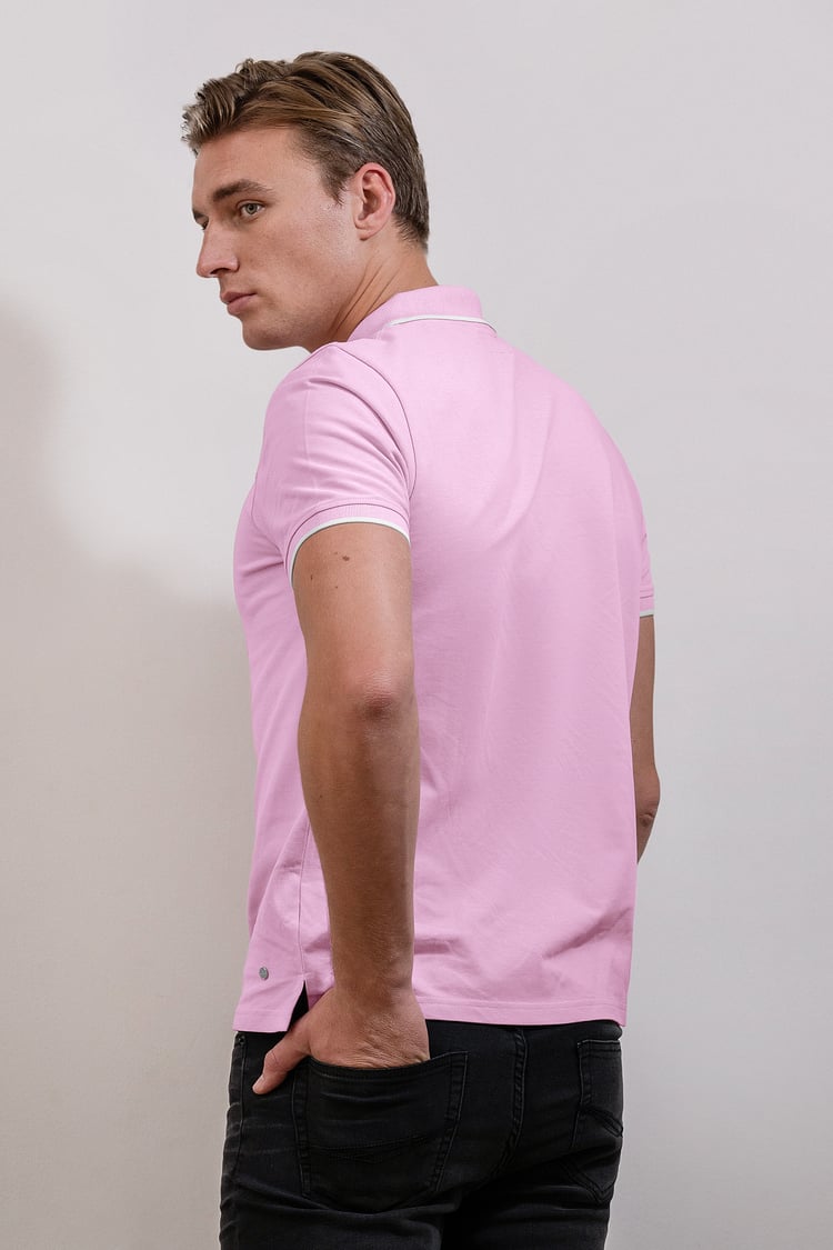 Tipped Collar Short Sleeves Zip Polo Shirt