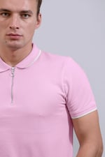 Tipped Collar Short Sleeves Zip Polo Shirt