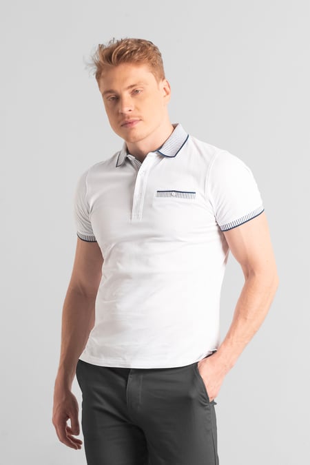 Men's White Bird Eye Collar Polo Shirt