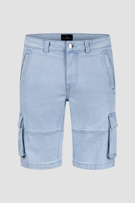 Light Blue Stretch Denim Cargo Shorts