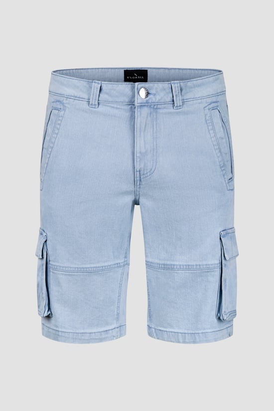 Light Blue Stretch Denim Cargo Shorts