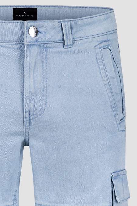 Light Blue Light Blue Stretch Denim Cargo Shorts