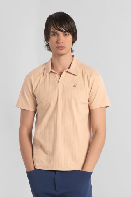 Cream Rib Textured Men’s Polo Shirt