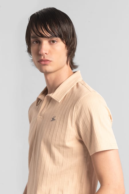 Cream Rib Textured Men’s Polo Shirt