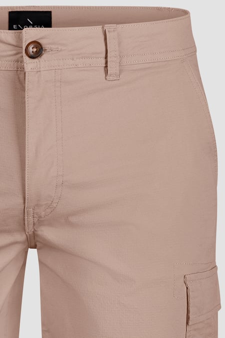 Beige Ripstop Textured Cargo Shorts