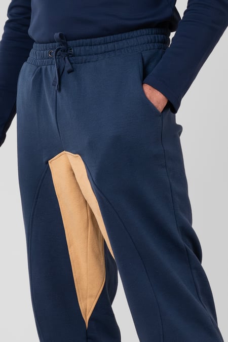Mens Blue Fleece Joggers With Contrast Panels
