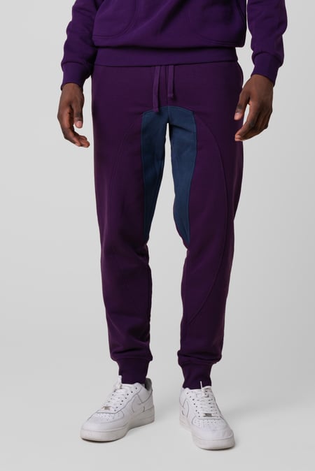 Mens Blue Fleece Joggers With Contrast Panels