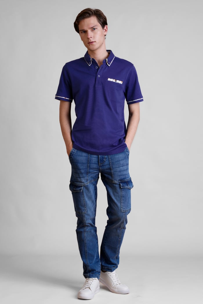 Contrast Double layer collar  Short Sleeves Polo Shirt