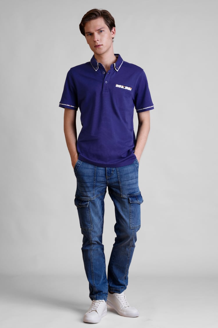 Contrast Double layer collar  Short Sleeves Polo Shirt