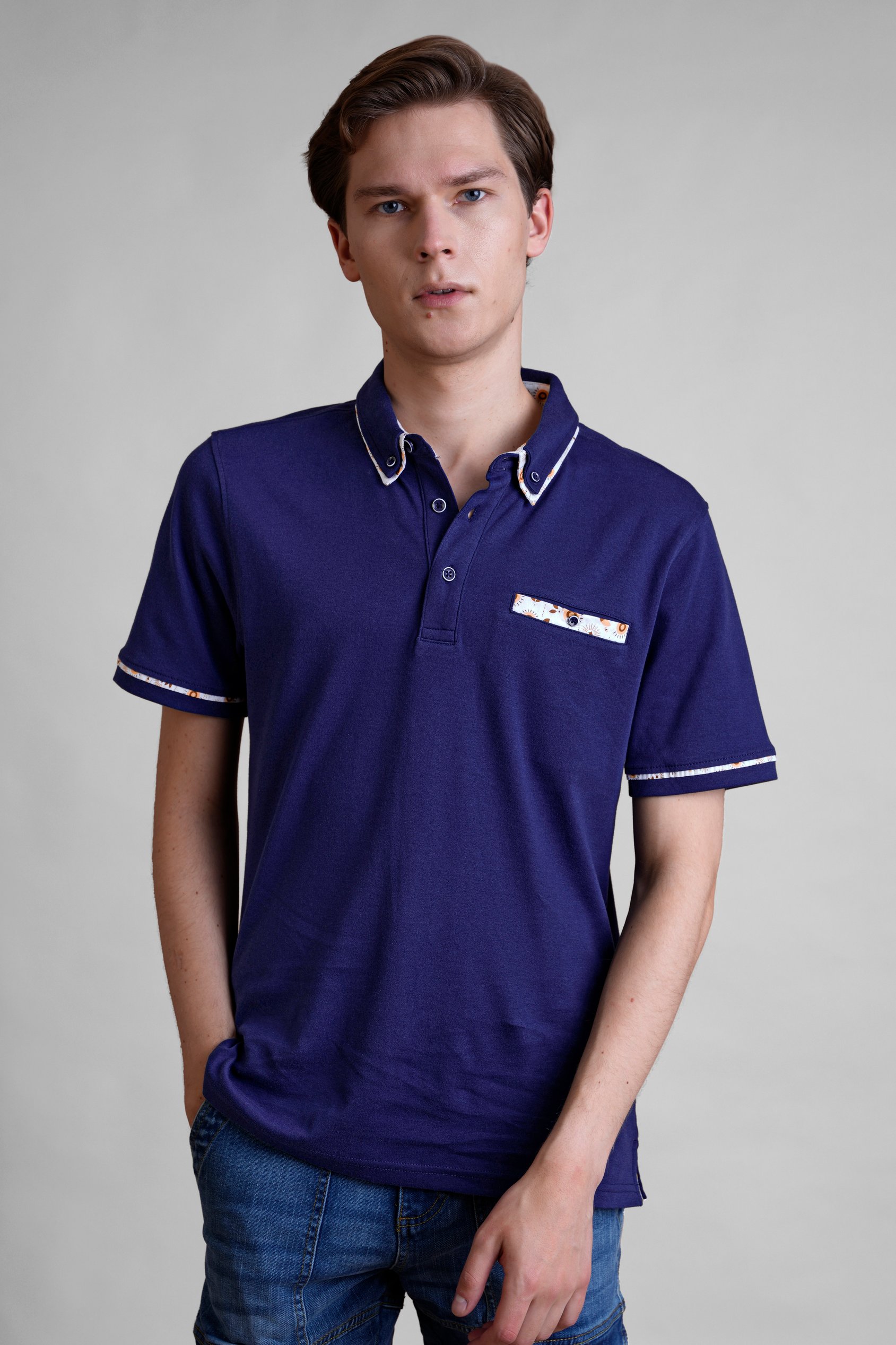 Contrast Double layer collar  Short Sleeves Polo Shirt