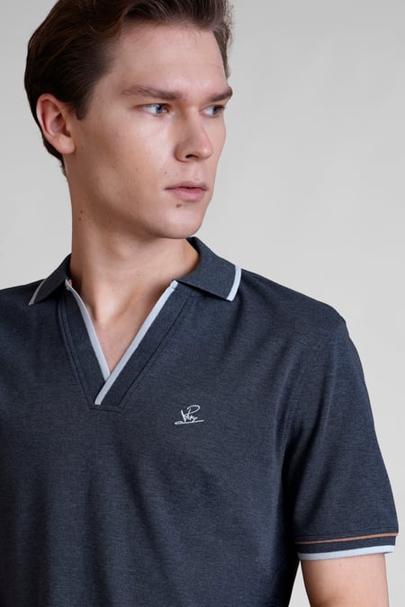 Navy V-Neck Classic Polo Shirt