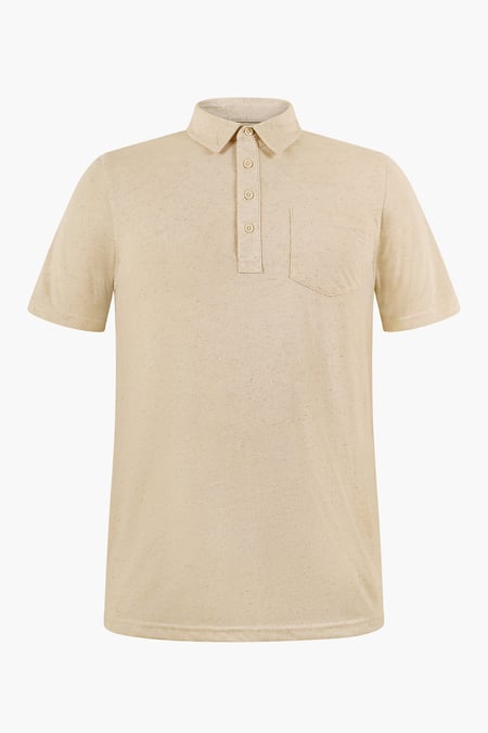 Beige Linen Blended Solid Short Sleeve Polo Shirt's