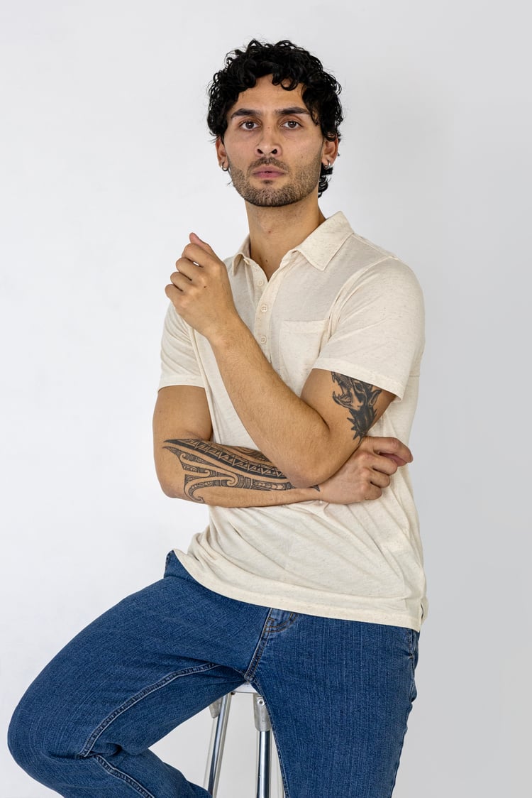 Linen Blended Solid Short Sleeve Polo Shirt's