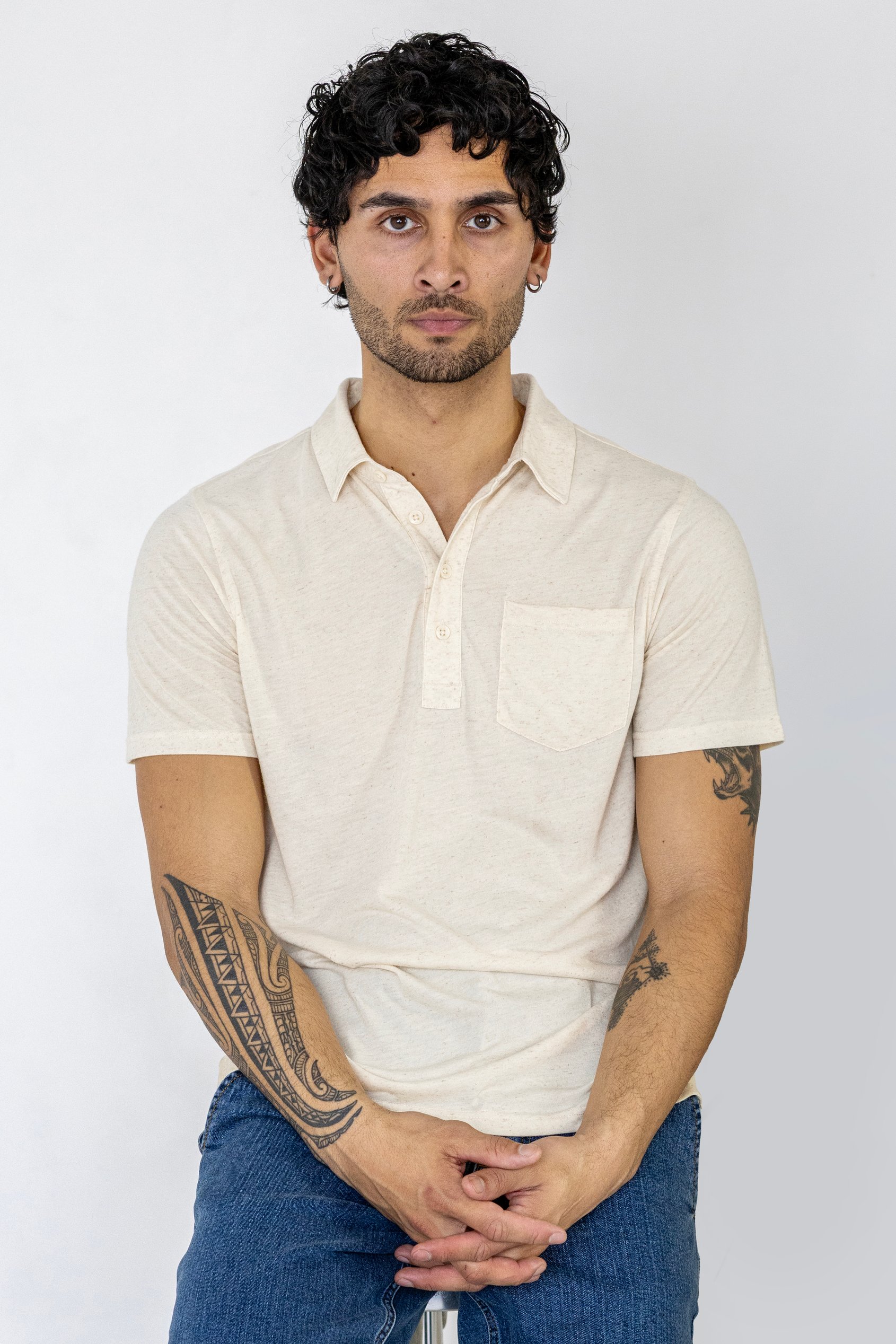 Linen Blended Solid Short Sleeve Polo Shirt's
