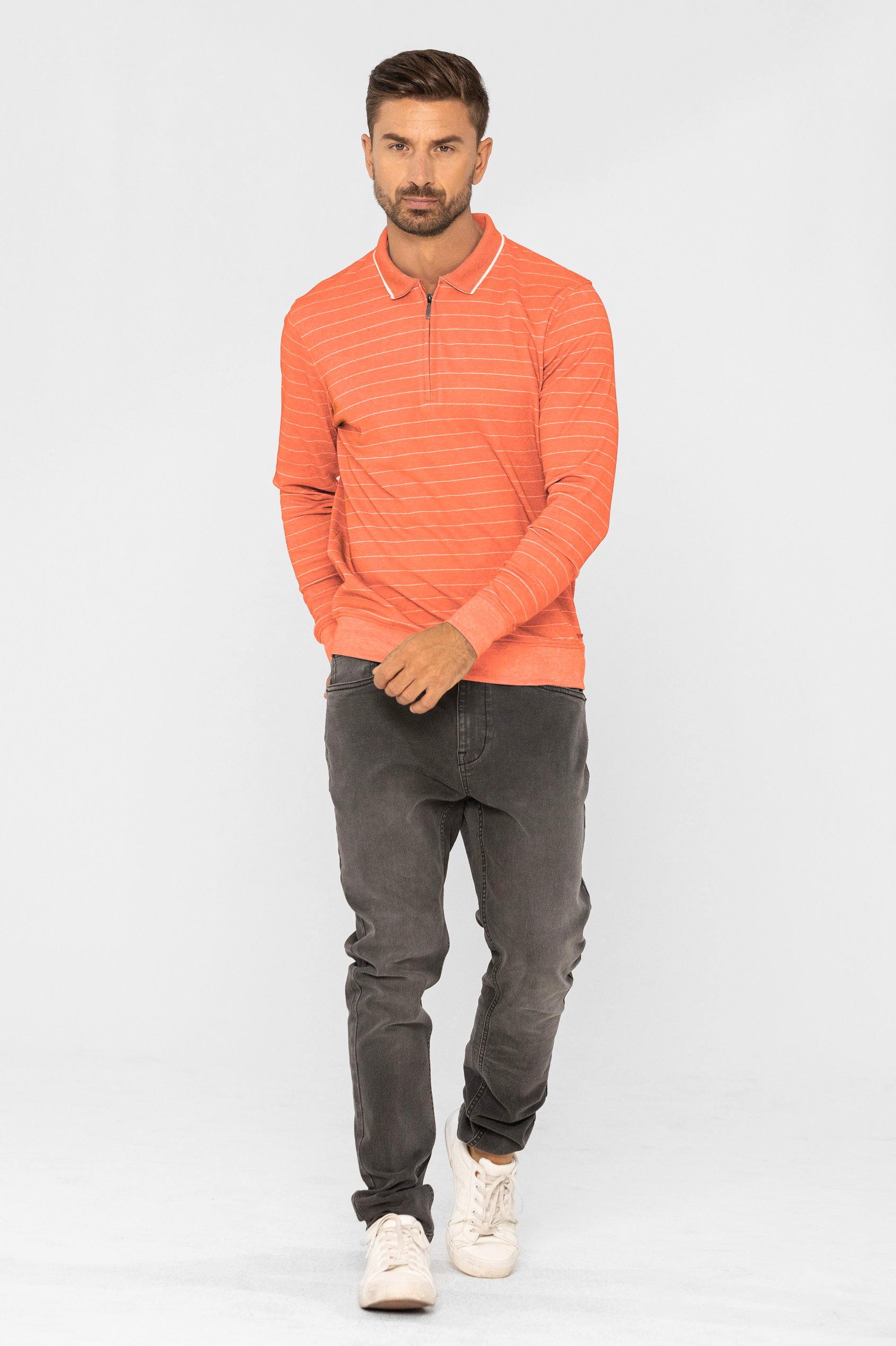 Half Zip Long Sleeve Polo Shirt
