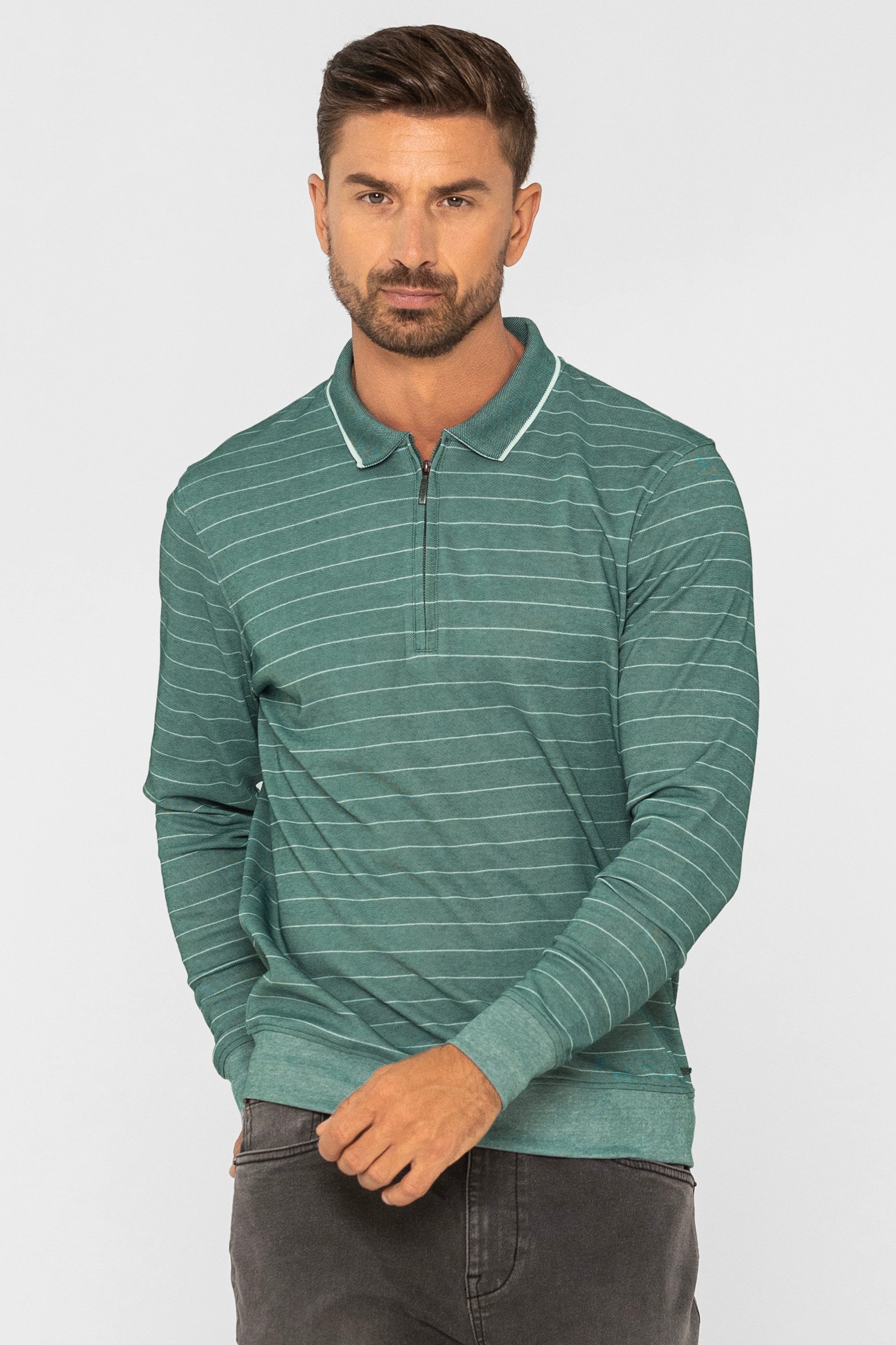 Half Zip Long Sleeve Polo Shirt