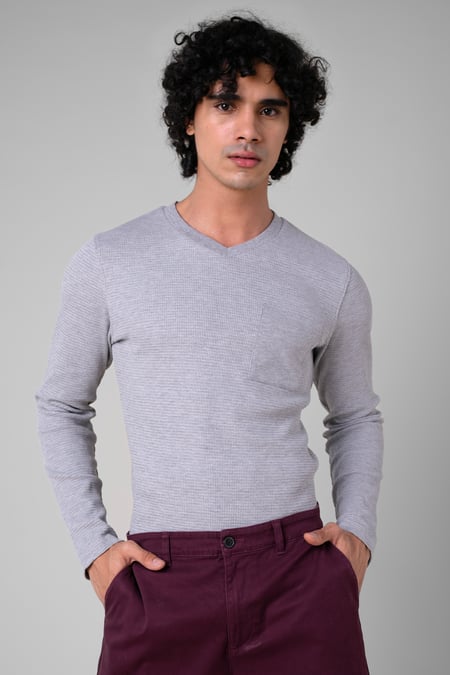 Grey Long Sleeve Waffle T-Shirt