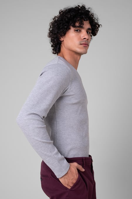 Grey Long Sleeve Waffle T-Shirt