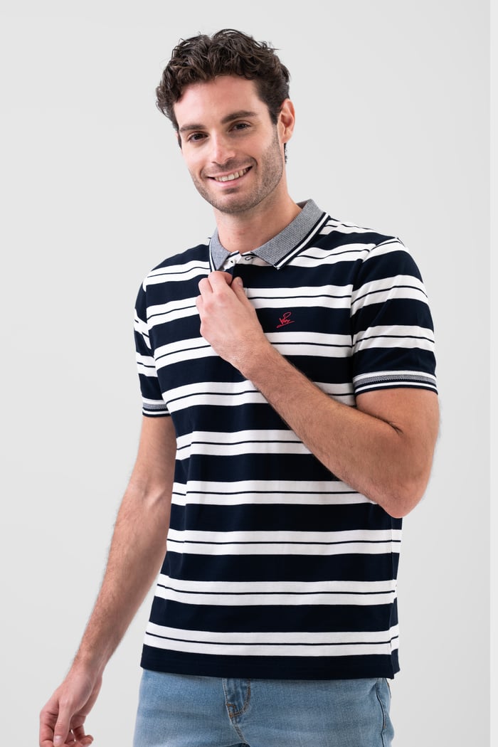 Mens Classical Stripe Pique Polo Shirt