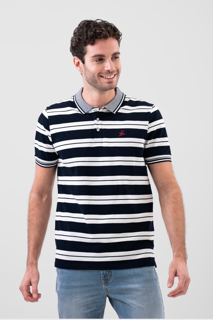 Mens Classical Stripe Pique Polo Shirt