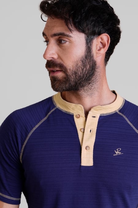 Navy Raglan Henley Short Sleeves T-Shirt