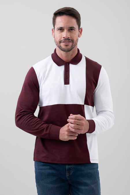 White Colour Block Polo Shirt