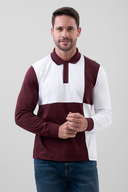 White Colour Block Polo Shirt