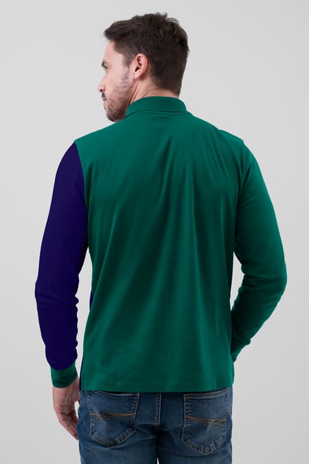 Green Colour Block Polo Shirt