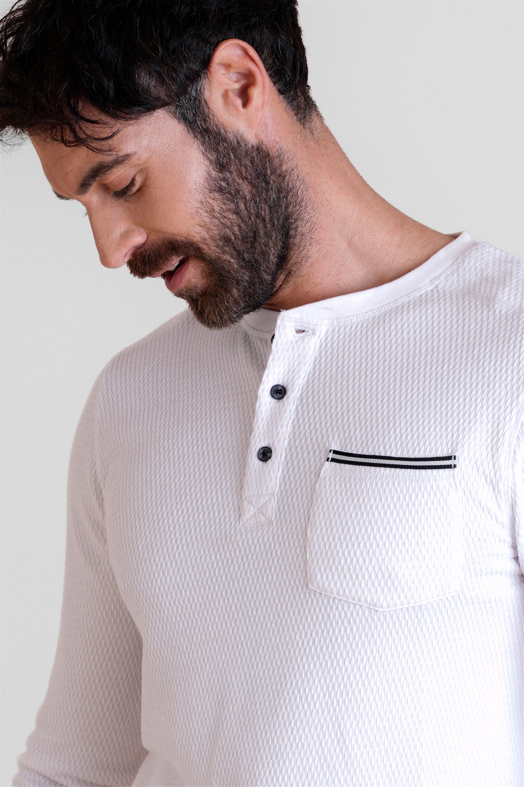 Textured Jersey Long Sleeve Henley T-Shirt