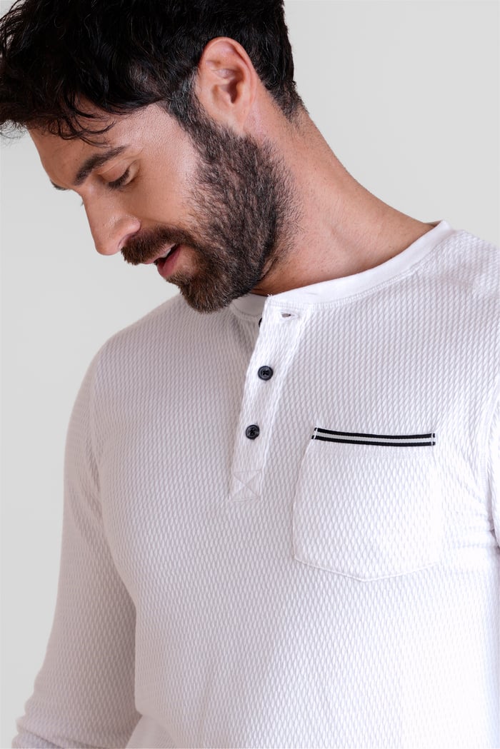 Textured Jersey Long Sleeve Henley T-Shirt