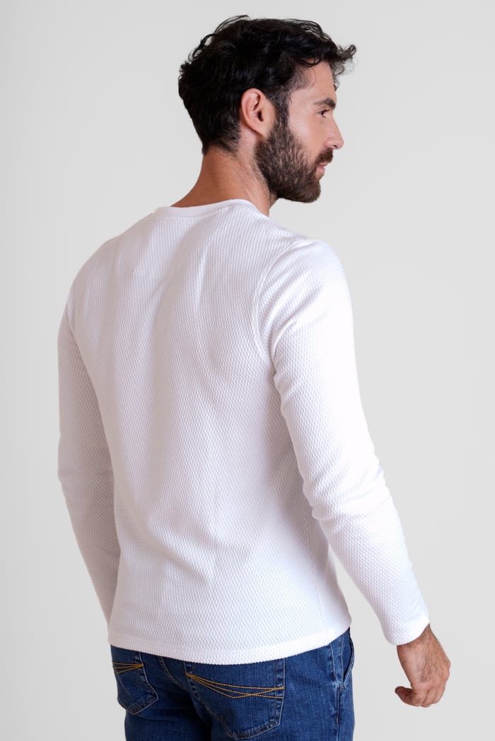 Textured Jersey Long Sleeve Henley T-Shirt